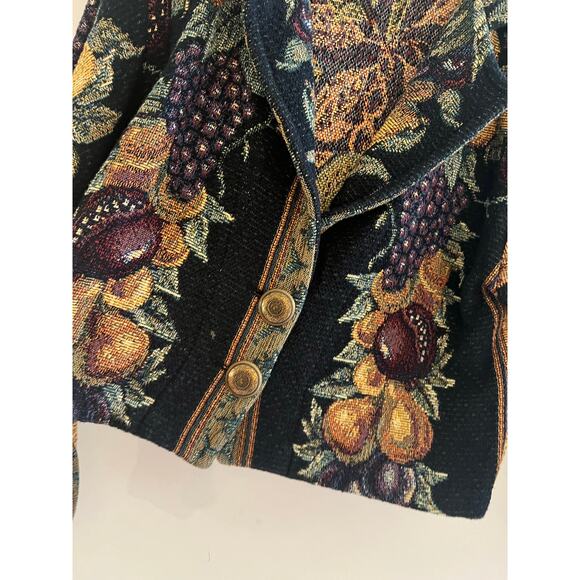 Vintage Paco Soler Cotton Tapestry Jacket Fruit Floral Gold & Black Size S/M JL - Picture 3 of 8
